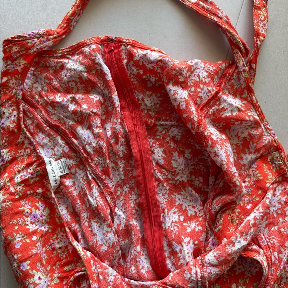 American Eagle Womens Orange Floral Skater Style Mini Dress. Size XL - Picture 11 of 14